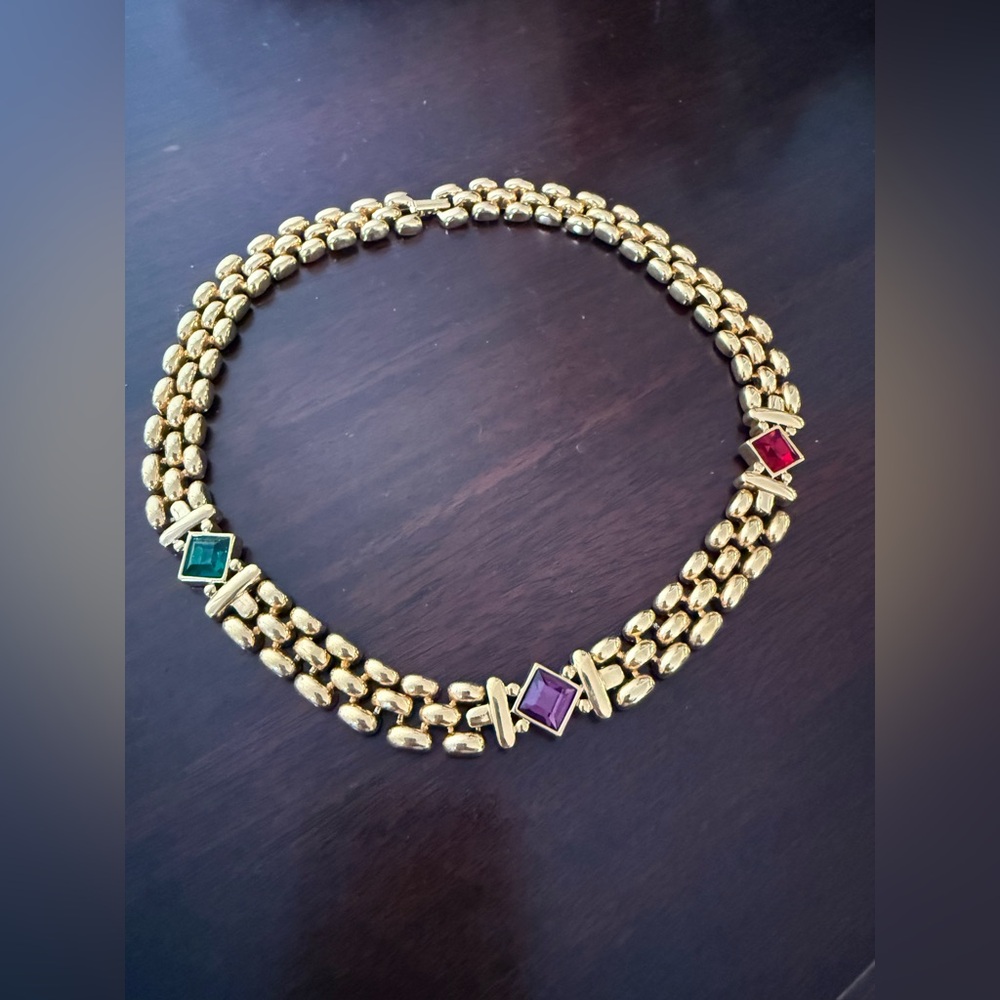 Vintage Swarovski Chunky Deco Gold Tone Necklace